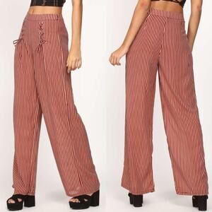 NWT Honey Belle Pants Womens S Burgundy Striped Wide Leg Coastal Cowgirl 70s